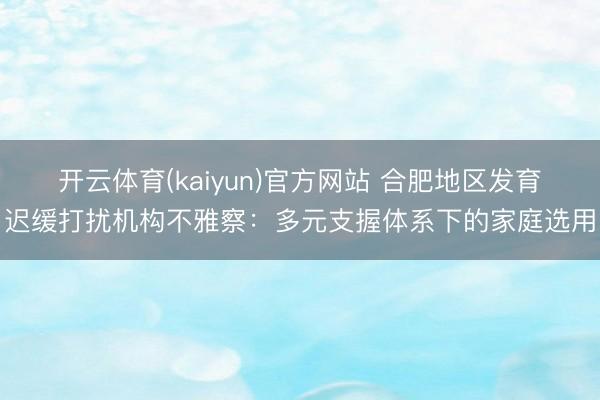 开云体育(kaiyun)官方网站 合肥地区发育迟缓打扰机构不雅察：多元支握体系下的家庭选用
